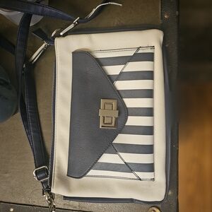 Elegant Striped Navy and Cream Clutch